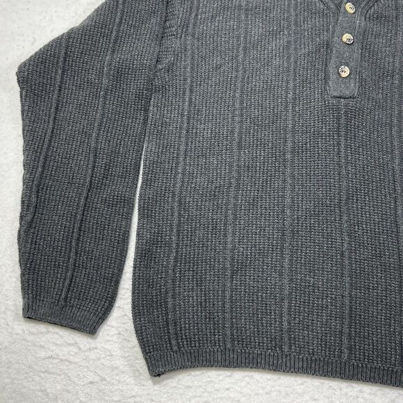 Vintage Hard Rock Cafe Madrid Men's Small Henley Knit Pullover Sweater Gray - Picture 6 of 12